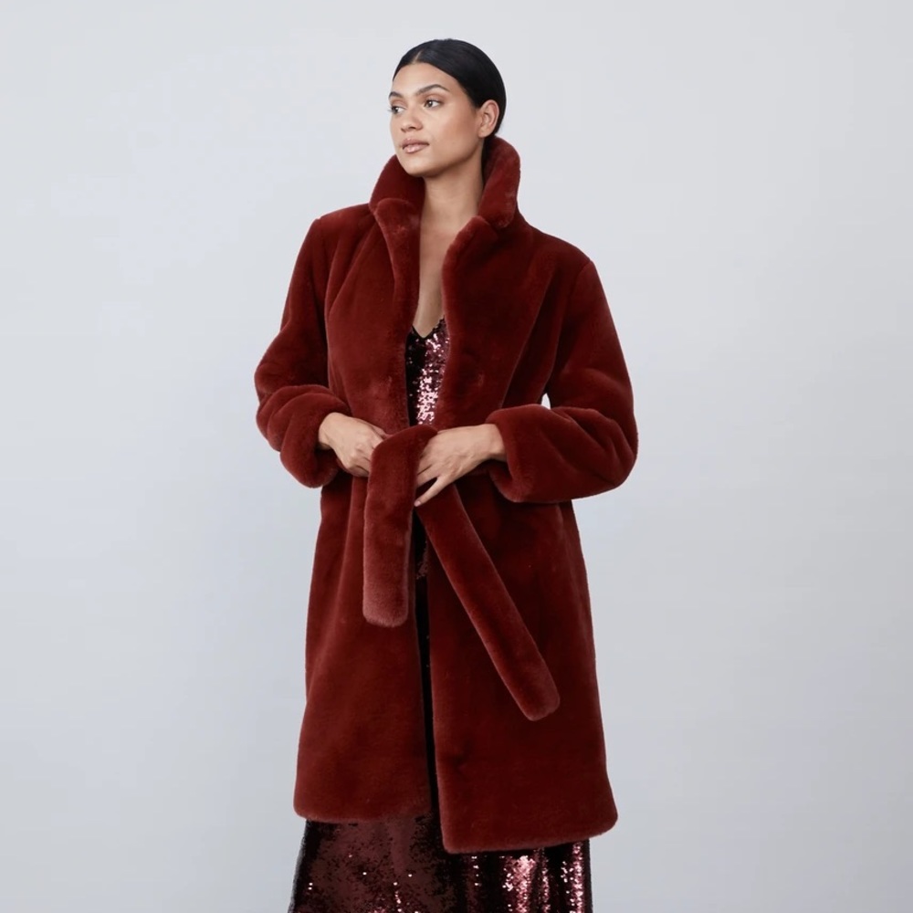 Allen Schwartz Greta Faux Fur Coat - Wine